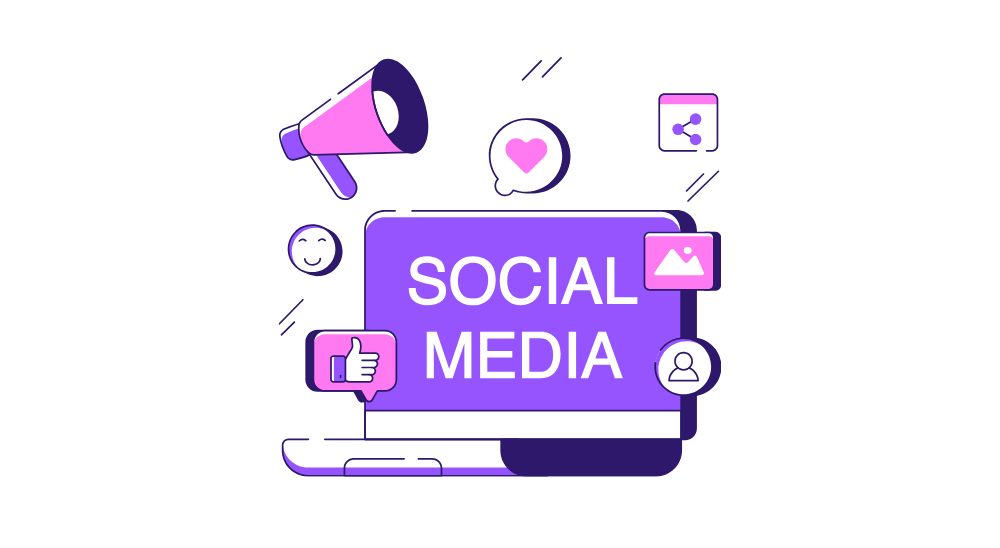 Social Media Illustration in Pink und Lila