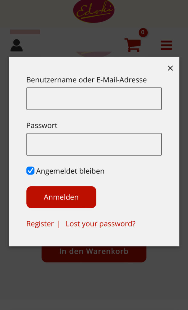 Screenshot der Anmeldemaske