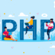 Die Buchstaben PHP auf hellblauem Hintergrund